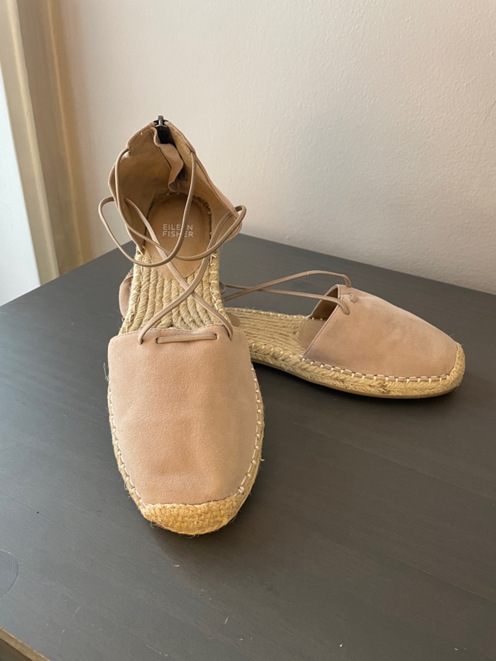 Eileen Fisher Tan Suede Lace-Up Espadrilles